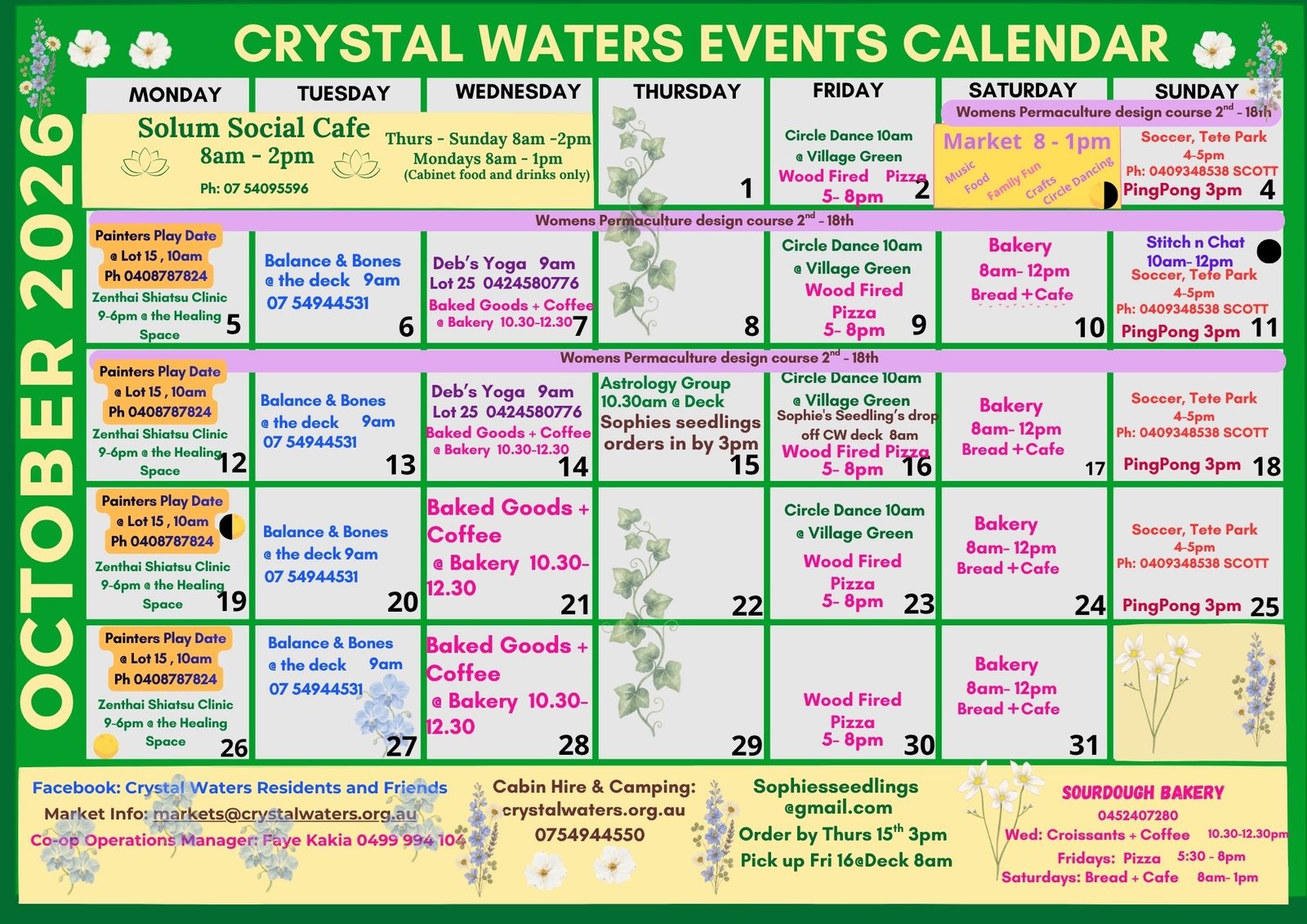 Crystal Waters community events calendar for October 2026, version 2
