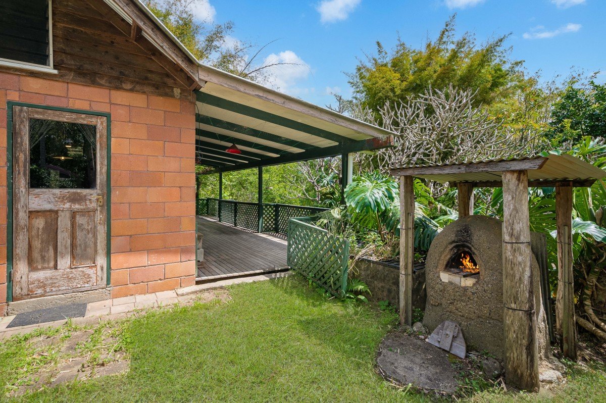 Covered verandah beside the clay brick home at 35/65 Kilcoy Lane, Conondale